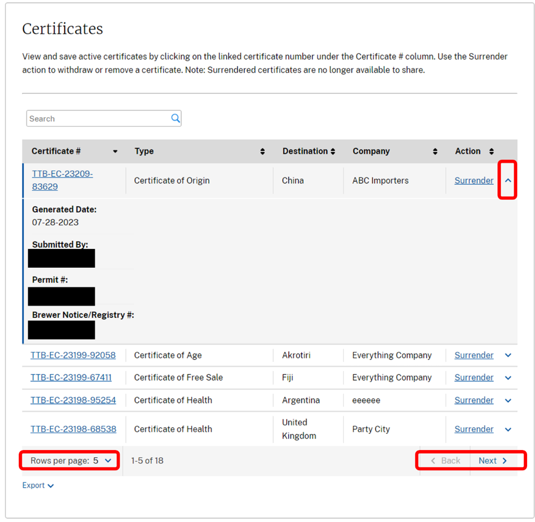 Export certificates database