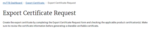 Export Certificate Request screen