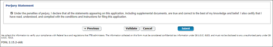Perjury Statement checkbox