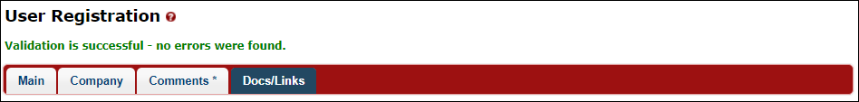 Green successful registration validation message