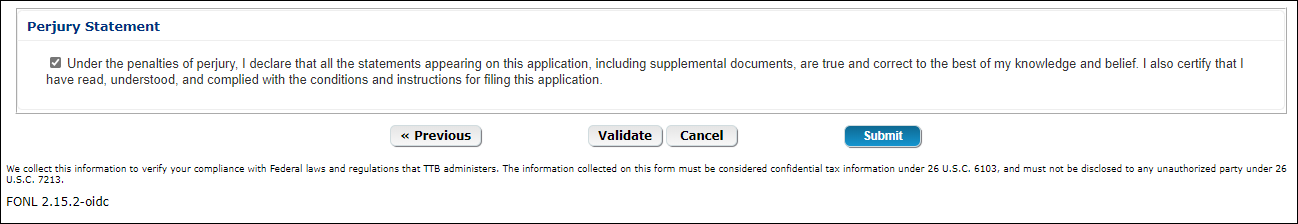 Perjury Statement checkbox