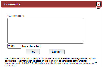 Comments modal window with a comment field