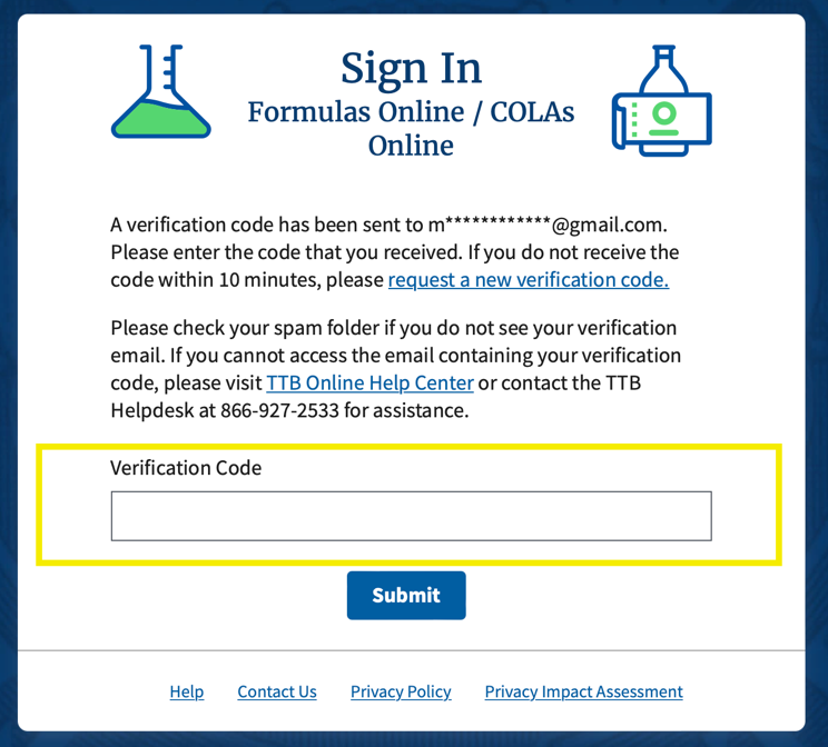 One-time Verification Code entry field and request-new-code link