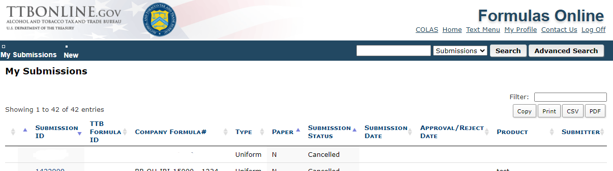 Formulas Online home screen after sign-in