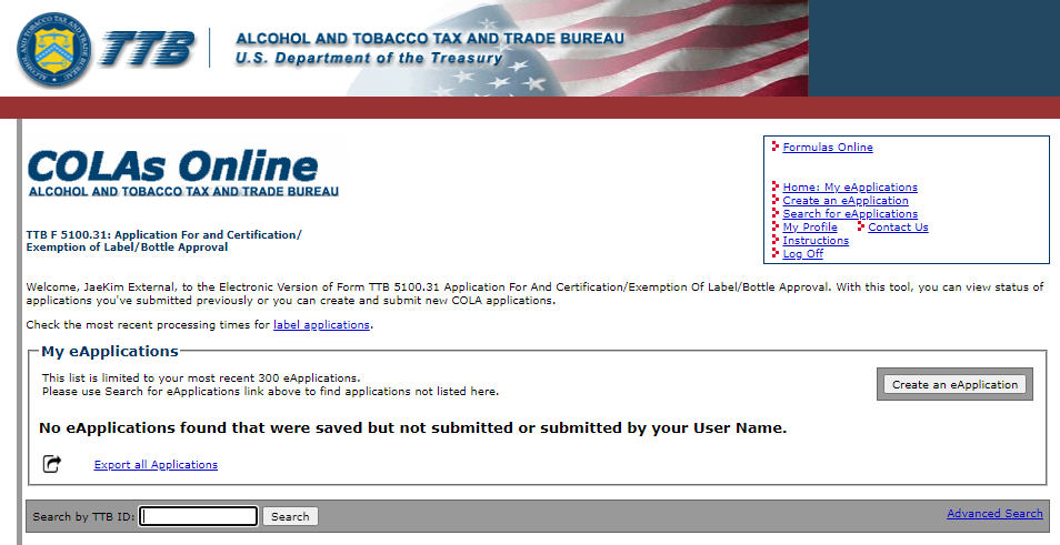 COLAs Online home screen after sign-in