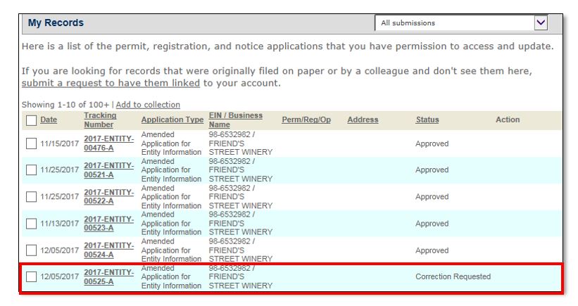 Permits Online screenshot 16: To attach documents to a previously-submitted application, first select the tracking number for the application on the My…