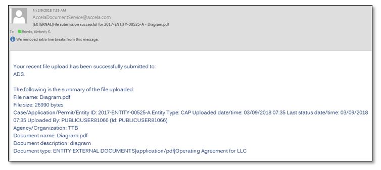 Permits Online screenshot 22: You will receive an individual email notification for each document you upload.