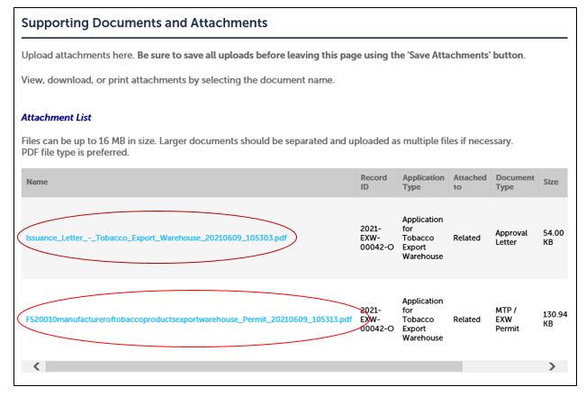 Permits Online screenshot 5: Select the document from the Attachment List to open and view.
