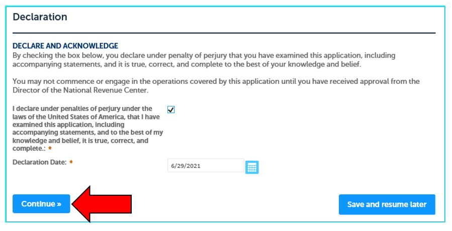 Permits Online screenshot 8: Click the ‘Continue’ button.