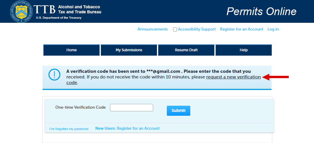 Request a new verification code link