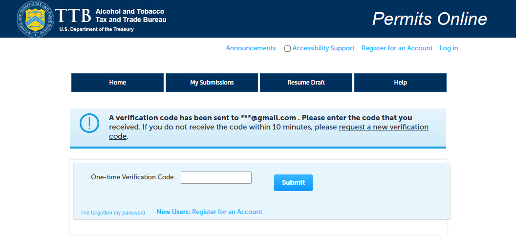 Permits Online email address confirmation screen