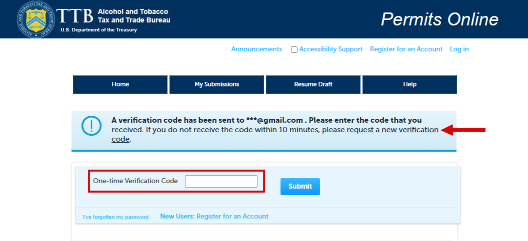 One-time verification code entry field