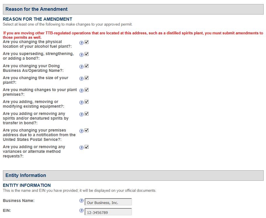 Permits Online screenshot 2: Step 1: Select amendment