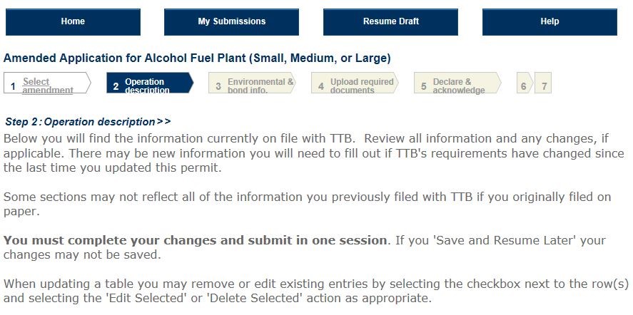 Permits Online screenshot 4: Step 1: Select amendment