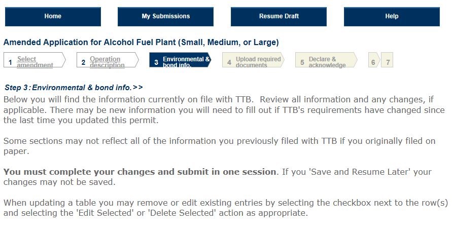 Permits Online screenshot 7: Step 1: Select amendment