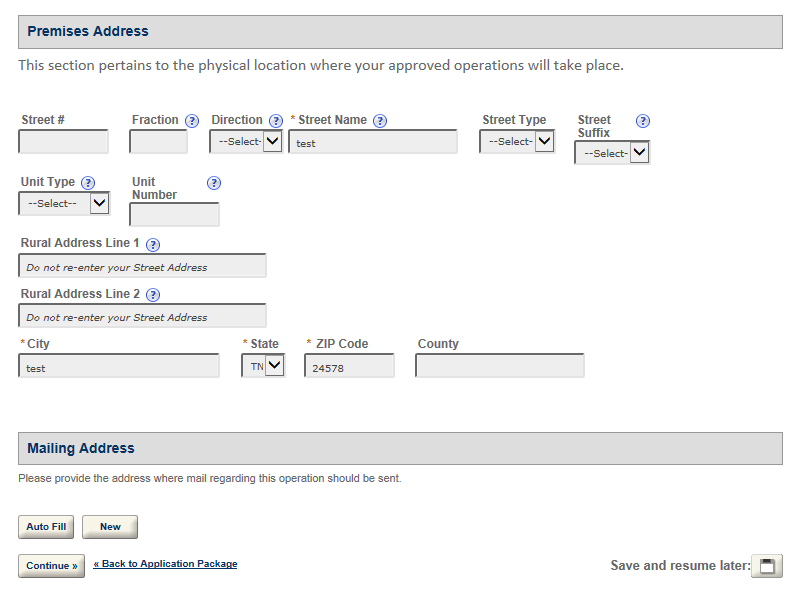 Permits Online screenshot 2: Step 1: Mailing Address