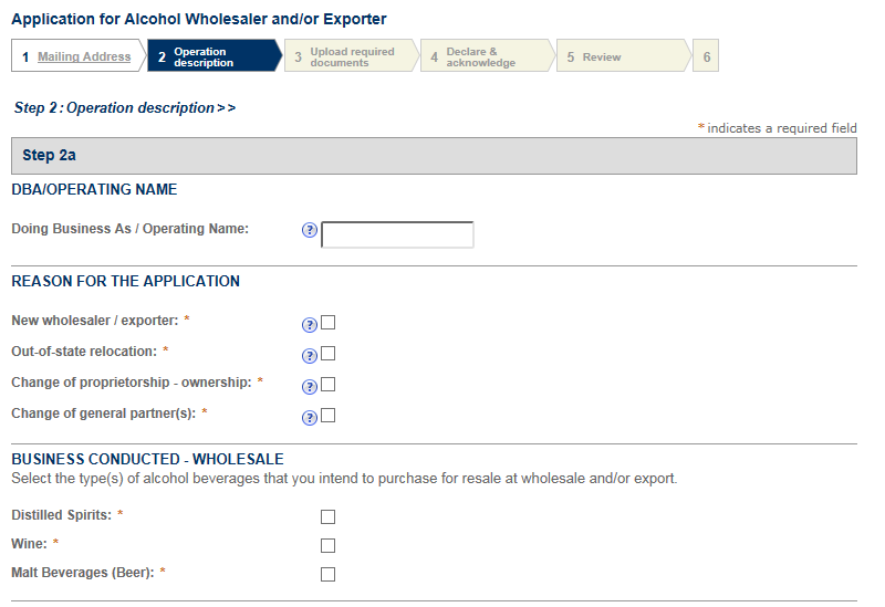 Permits Online screenshot 3: Step 2: Operation description