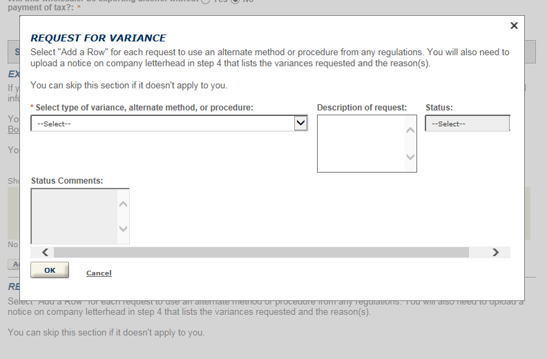 Permits Online screenshot 7: If you select "Yes" to "Will this wholesaler be exporting alcohol without payment of tax?" several other questions will…