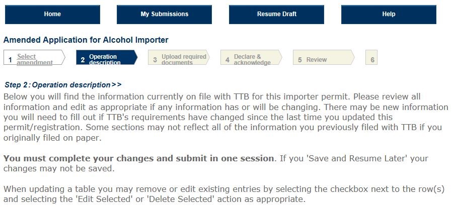 Permits Online screenshot 4: Step 1: Select amendment