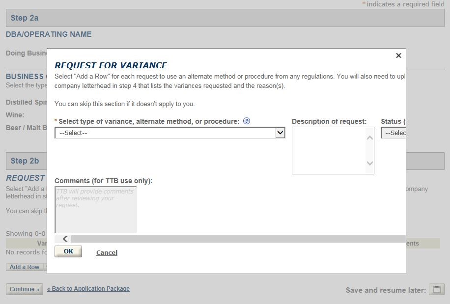 Permits Online screenshot 6: Step 1: Select amendment