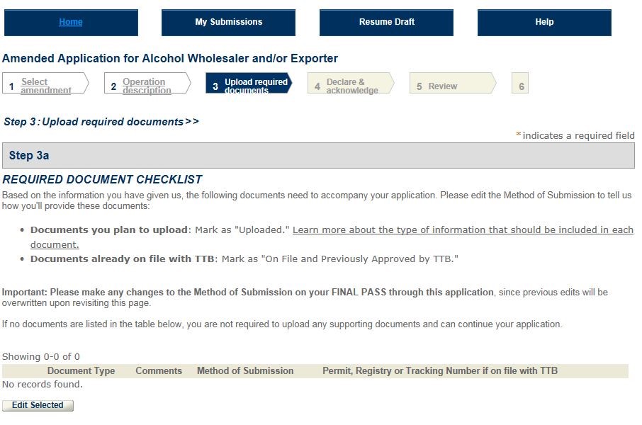 Permits Online screenshot 8: Step 1: Select amendment