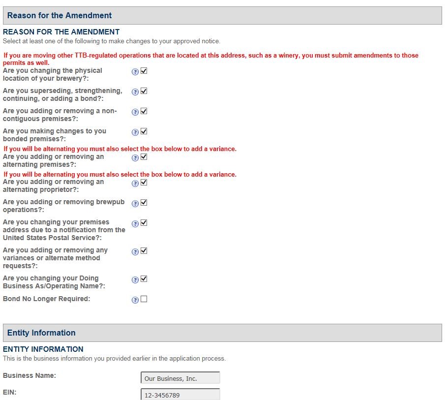 Permits Online screenshot 2: Step 1: Select amendment