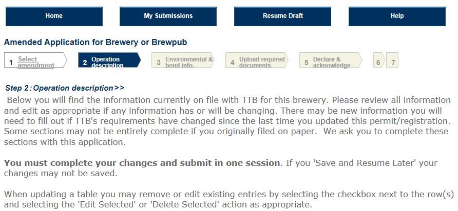 Permits Online screenshot 4: Step 1: Select amendment