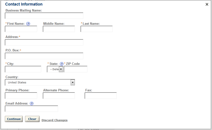 Permits Online screenshot 3: In the Mailing Address section, select the "New" button and enter the new premises mailing address in the Contact…