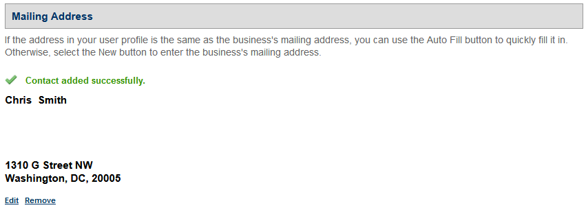 Permits Online screenshot 4: After you enter the new mailing address and select the "Continue" button, you will see confirmation that the mailing address…