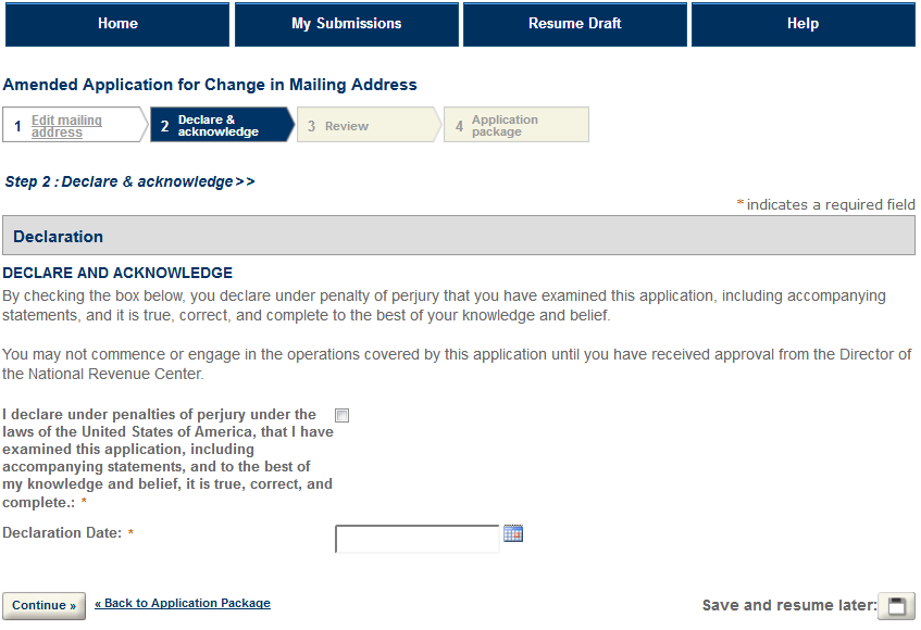 Permits Online screenshot 6: Step 2: Declare & acknowledge