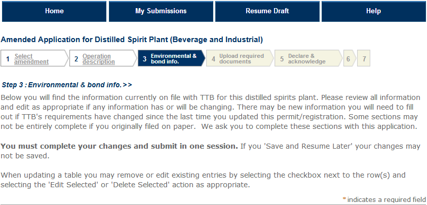 Permits Online screenshot 12: Step 3: Environmental & bond info.