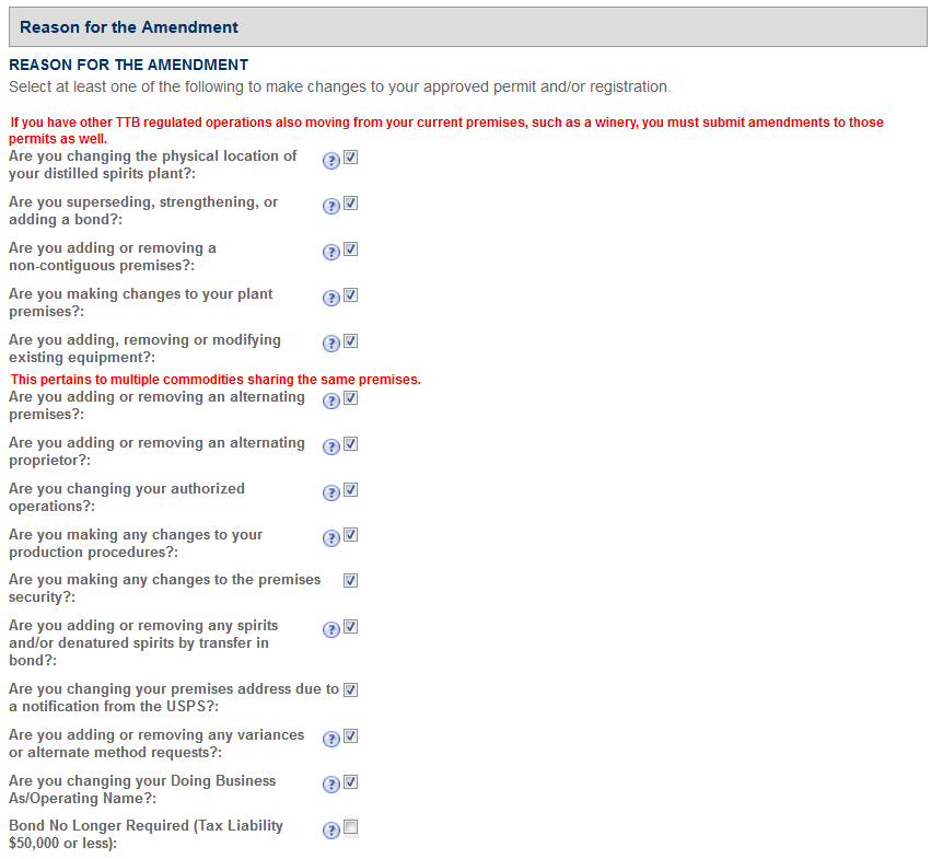 Permits Online screenshot 2: Step 1: Select amendment