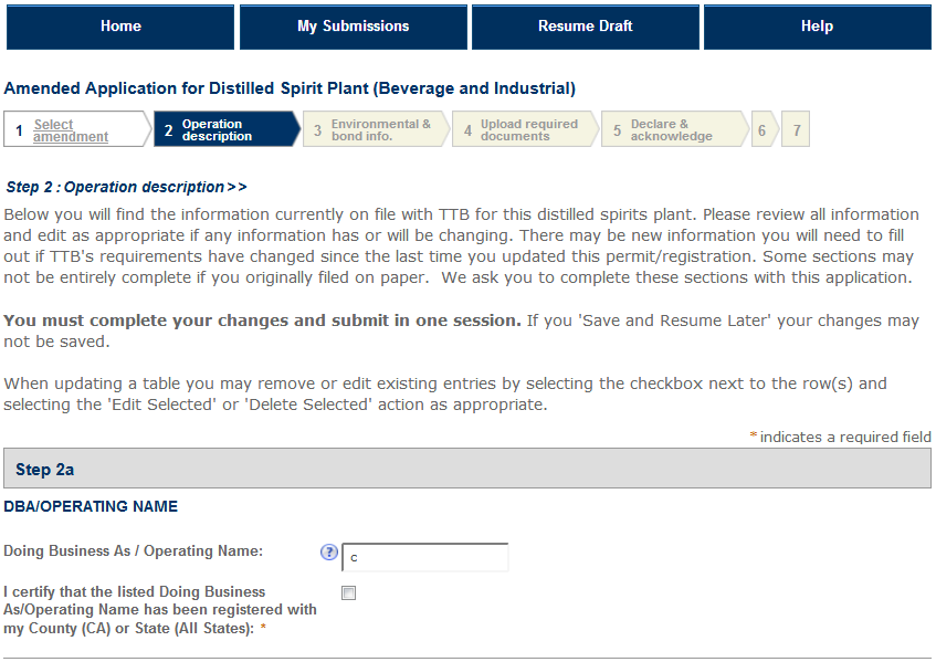 Permits Online screenshot 5: Step 2: Operation description