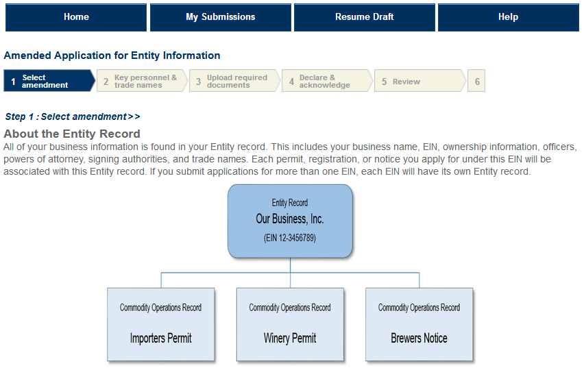 Permits Online screenshot 1: Step 1: Select amendment