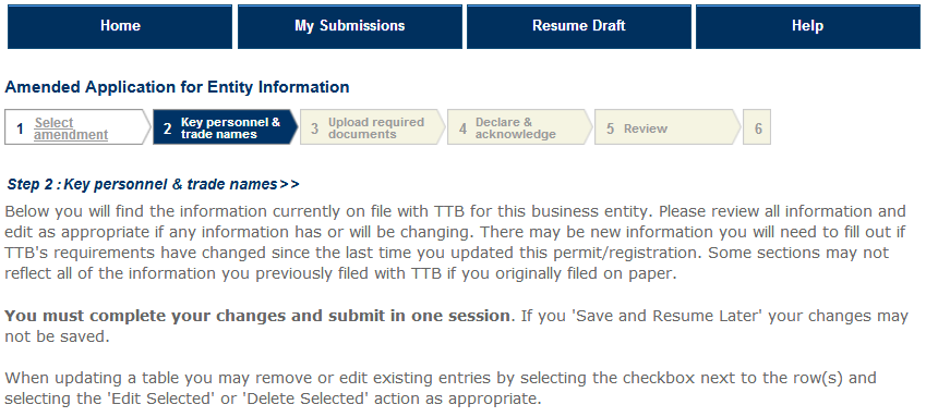 Permits Online screenshot 5: Step 2: Key personnel & trade names