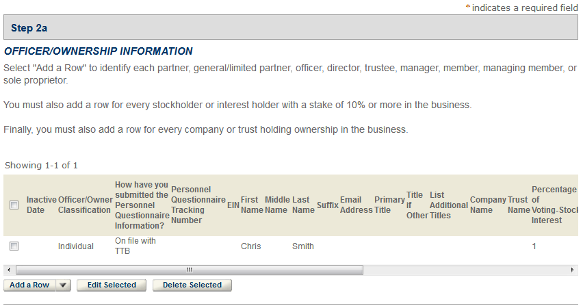 Permits Online screenshot 6: Step 2: Key personnel & trade names