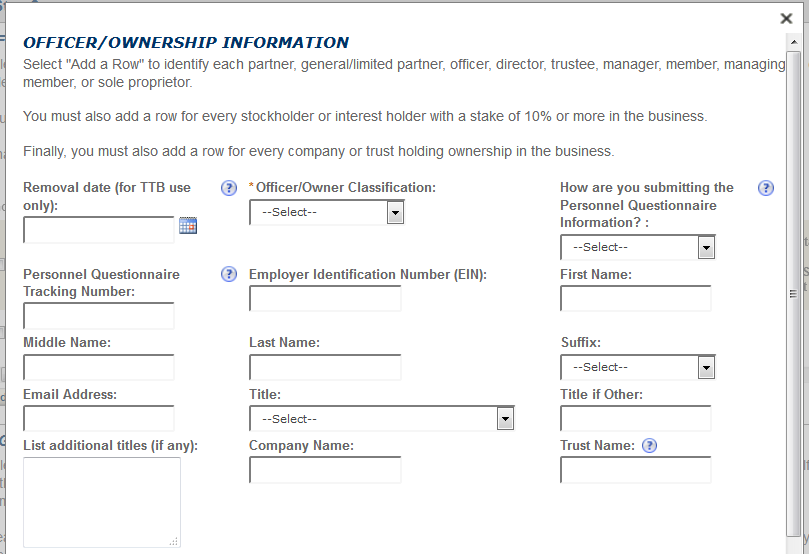 Permits Online screenshot 7: Step 2: Key personnel & trade names