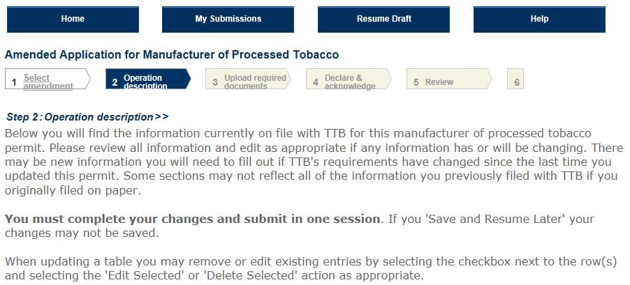 Permits Online screenshot 4: Step 2: Operation description