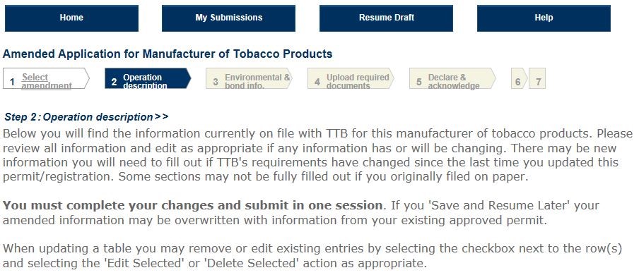 Permits Online screenshot 4: Step 2: Operation description