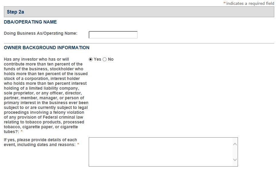 Permits Online screenshot 5: Step 2: Operation description