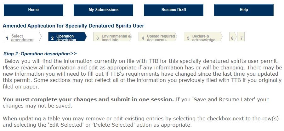 Permits Online screenshot 4: Step 1: Select amendment