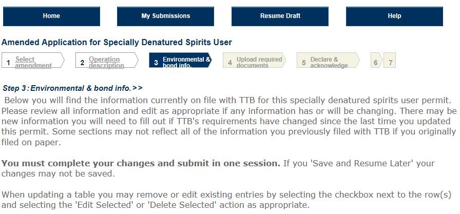 Permits Online screenshot 7: Step 1: Select amendment