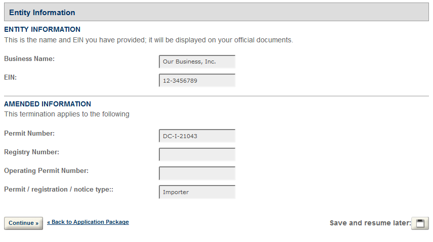 Permits Online screenshot 3: Step 1: Reason for termination