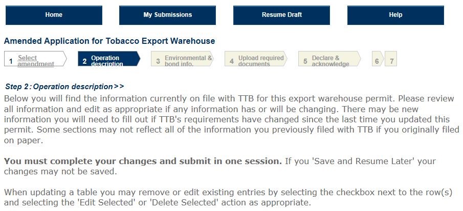 Permits Online screenshot 4: Step 2: Operation description