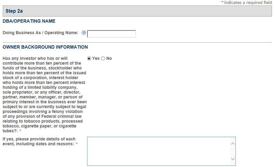 Permits Online screenshot 5: Step 2: Operation description