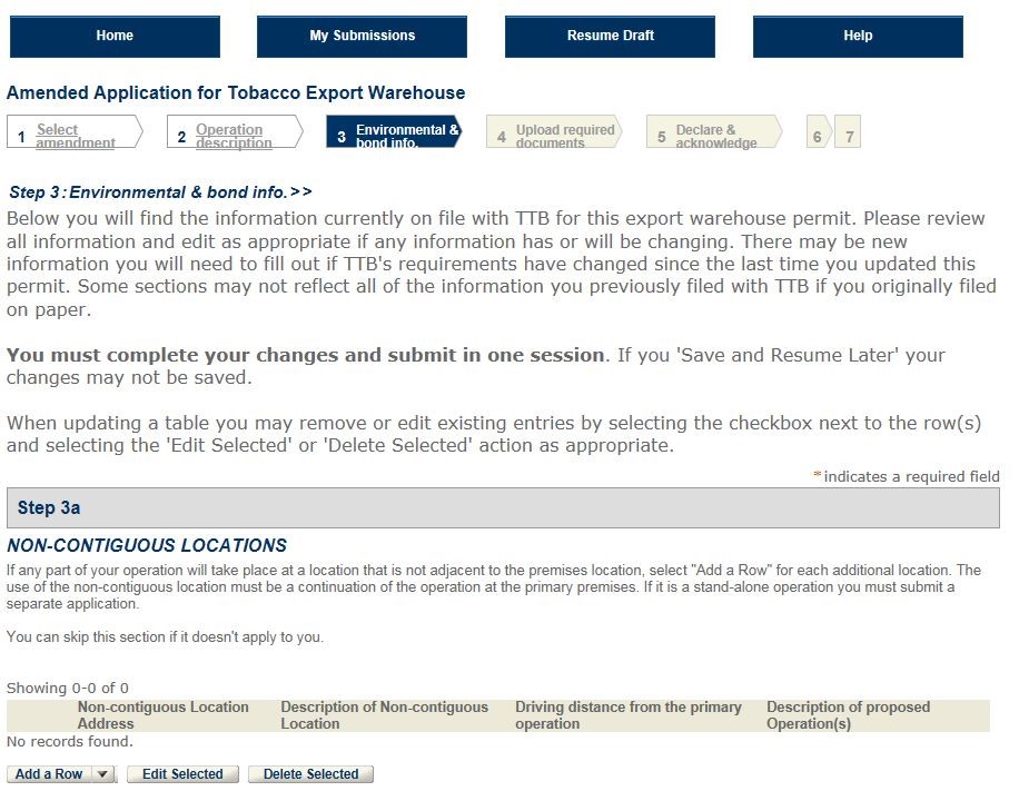 Permits Online screenshot 8: Step 3: Environmental & bond info.