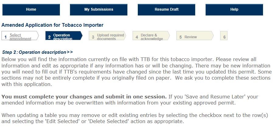 Permits Online screenshot 4: Step 2: Operation description