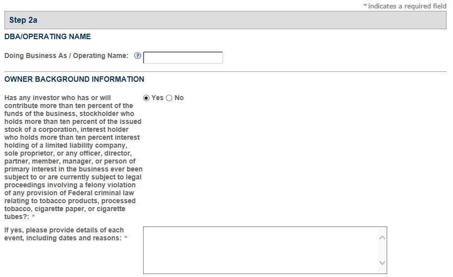 Permits Online screenshot 5: Step 2: Operation description