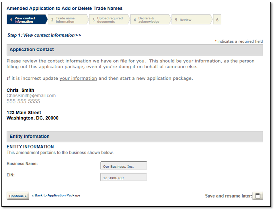 Permits Online screenshot 1: Step 1: View contact information