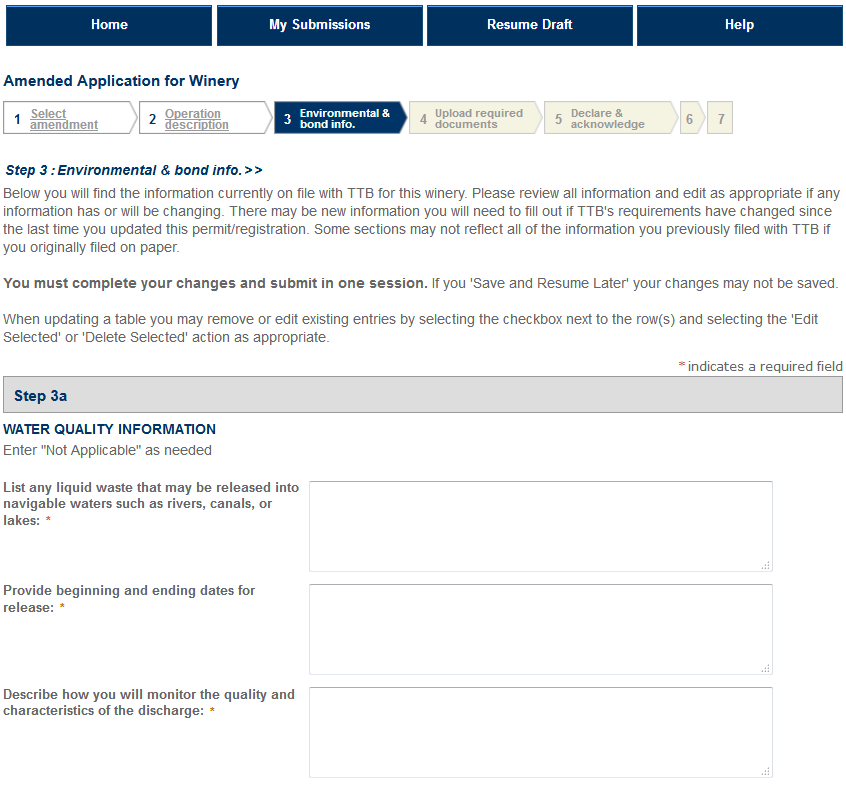 Permits Online screenshot 15: Step 3: Environmental & bond info